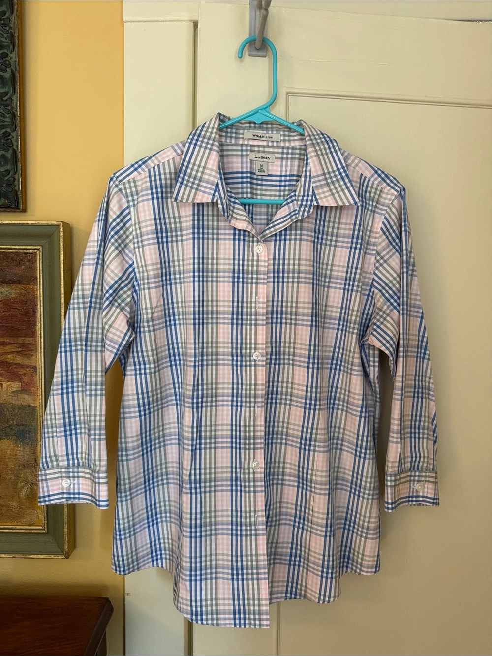 L.L. Bean Men’s Blue & Pink Plaid Button-Up Shirt